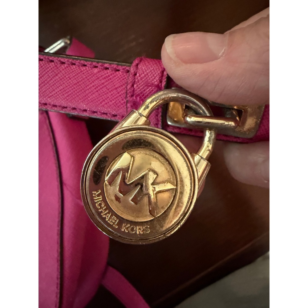 Michael Kors Crossbody Bag Women Small Pink Good Saffiano Leather Saddle Bag - Picture 8 of 8